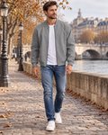 Bryan Blouson bomber pour homme en lin à col côtelé, zip frontal et poches latérales