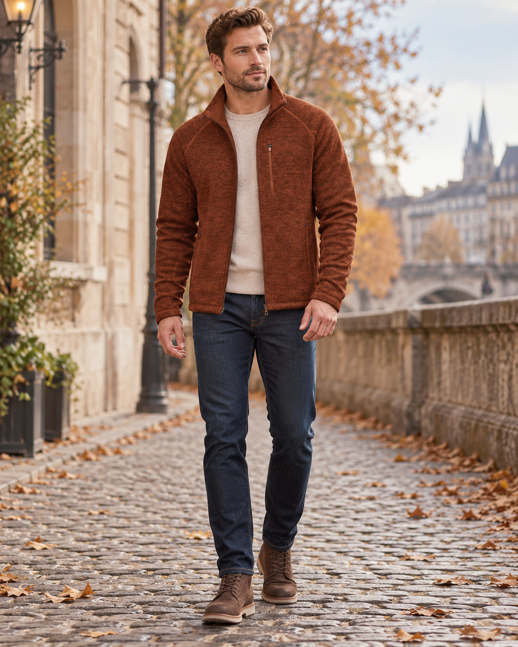 Vince Veste polaire homme en polyester texturé avec col montant et trois poches zippées