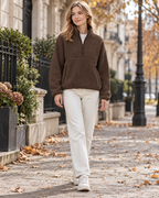 Trisha Sweat femme en sherpa doux à fermeture zippée courte, col haut et poches latérales