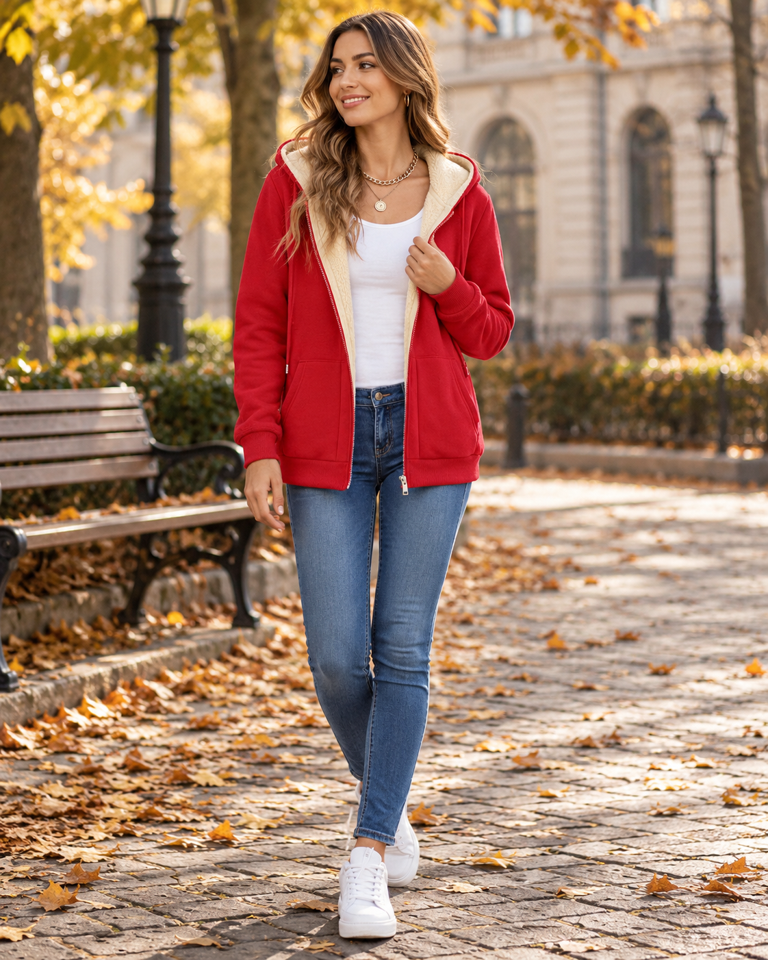 Shaina Sweat femme à doublure sherpa, capuche réglable, zip intégral et poches devant