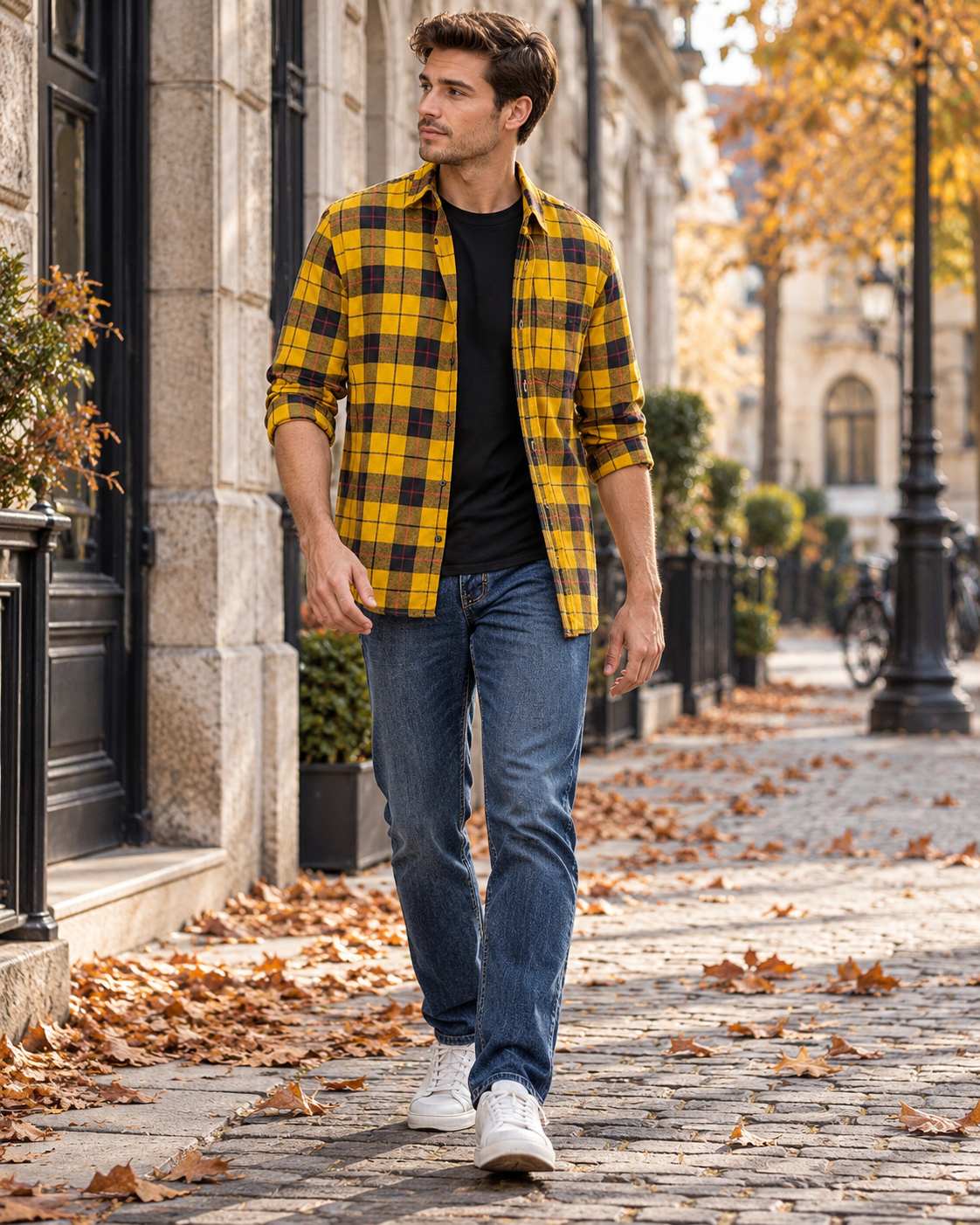 Miko Chemise homme à manches longues en flanelle brossée à carreaux, coupe droite