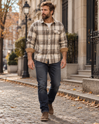 Santino Chemise à carreaux homme en flanelle de coton avec détails en velours au col