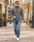 Cedrick Sweat pour homme à losanges matelassés, col montant zippé et bordures côtelées