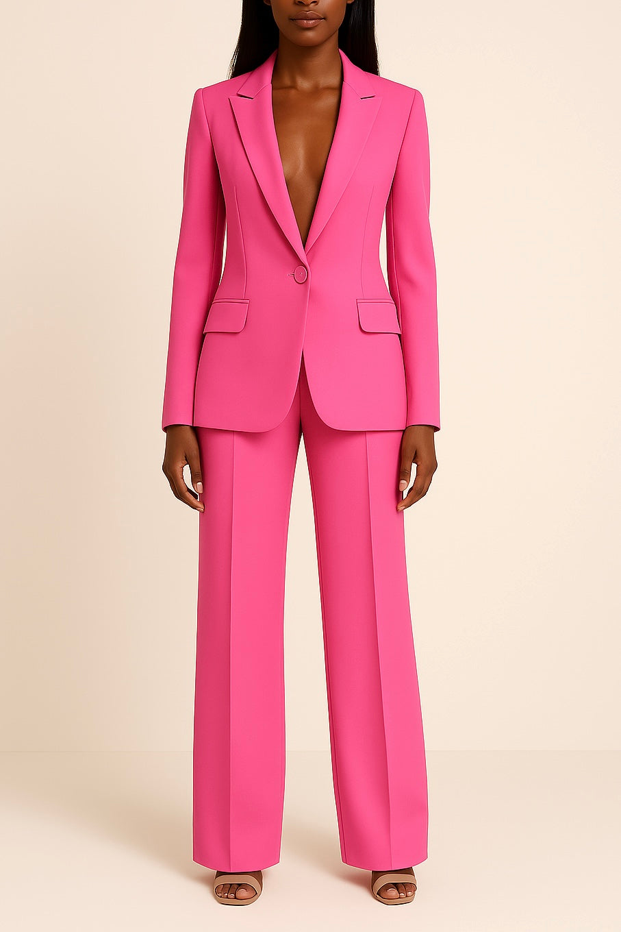 Noemi Ensemble Femme Satiné – Tailleur Pantalon Élégant avec Blazer Cintré et Coupe Fluide