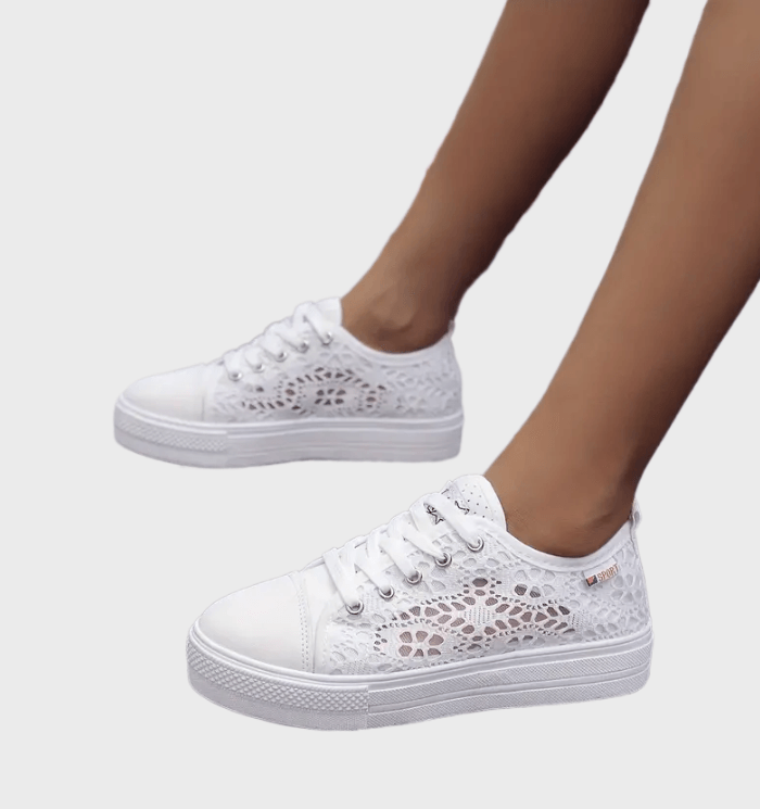 Noémie Baskets Femme – Sneakers Blanches à Lacets, Respirantes & Semelle Antidérapante