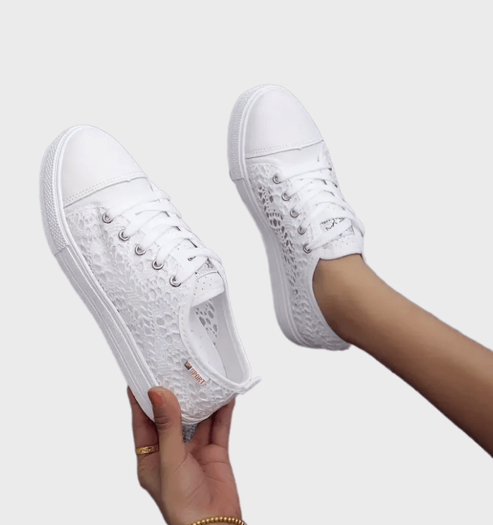 Noémie Baskets Femme – Sneakers Blanches à Lacets, Respirantes & Semelle Antidérapante