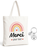 Borsa Cabas Kinsley Donna – Tote Bag Stampato Arcobaleno con Portachiavi a Cuore in Cotone