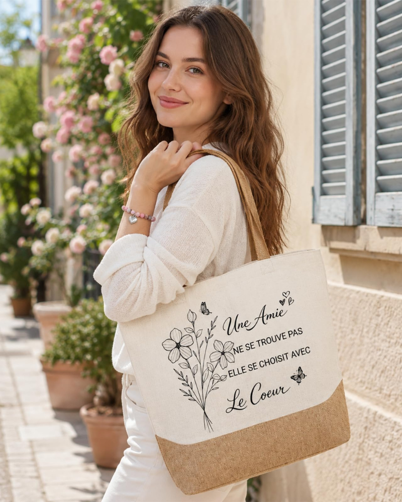Avery Ensemble Sac Cabas Femme – Tote Bag en Toile avec Porte-Clés & Bracelet en Pierre Naturelle