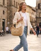 Piper Women's Crossbody Bag – Oval Raffia Bag with Removable Straps and Zip Closure