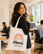 Borsa Cabas Kinsley Donna – Tote Bag Stampato Arcobaleno con Portachiavi a Cuore in Cotone