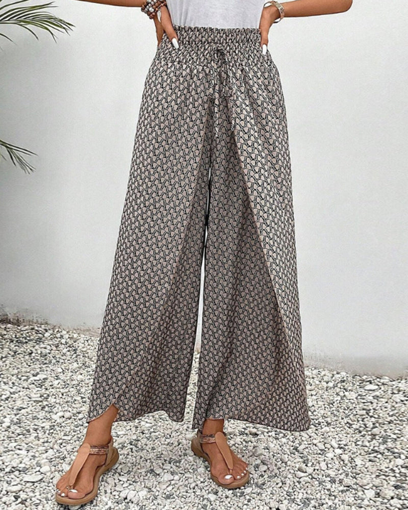 Ashley Pantalon Large Femme – Taille Haute Élégante avec Coupe Fluide et Imprimé Chic