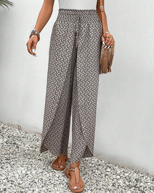 Ashley Women's Wide-Leg Trousers – Elegant High-Waist with Flowy Cut and Chic Print