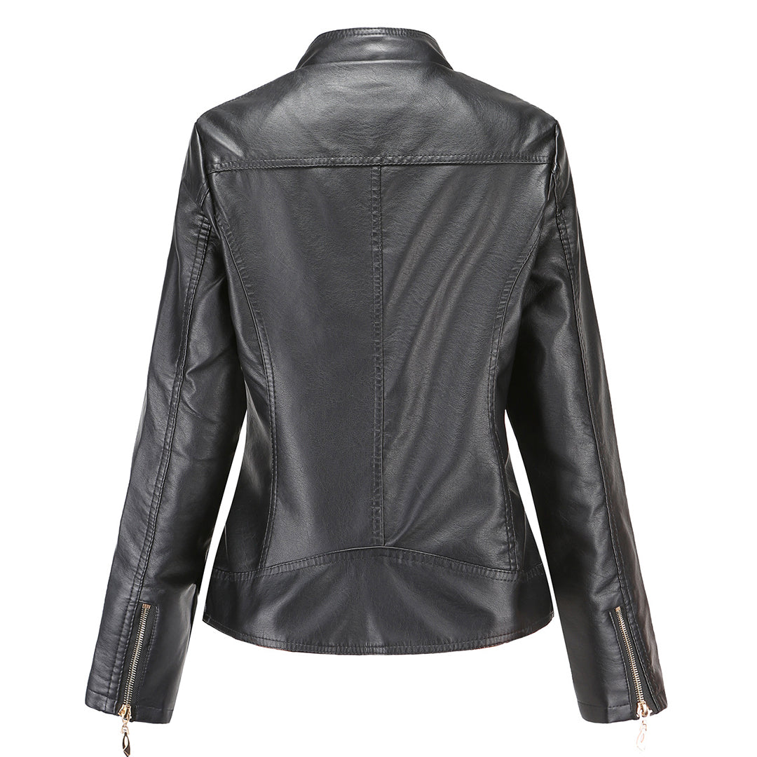 Avery Veste Femme en Cuir – Veste Élégante à Col Montant avec Fermeture Éclair & Style Intemporel