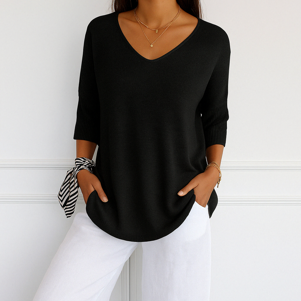 Harper Pull Col V Femme – Maille Fine, Doux & Élégant pour un Style Raffiné