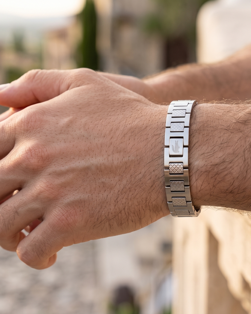 Pulsera Beckett para Hombre – Pulsera de Acero Inoxidable con Motivo Piqué y Cierre de Presión
