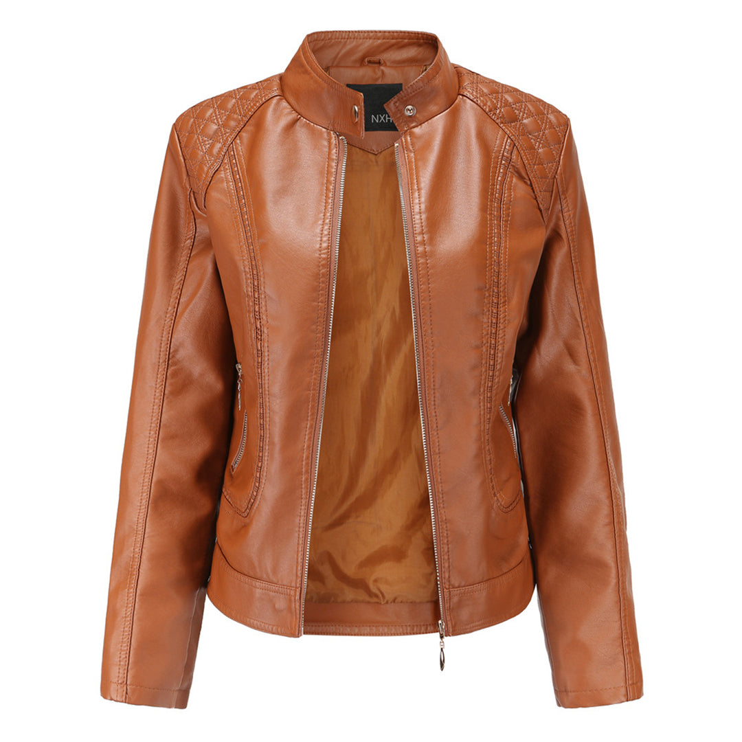 Avery Veste Femme en Cuir – Veste Élégante à Col Montant avec Fermeture Éclair & Style Intemporel