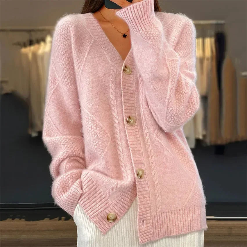 Evelyn Cardigan Femme en Cachemire – Gilet 100 % Cachemire Doux avec Boutons et Manches Longues