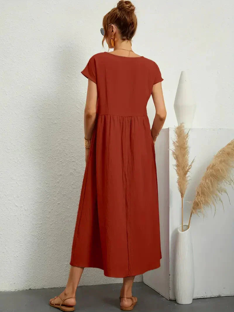 Hannah Robe Longue Femme – Robe d'Été Fluide en Coton Mélangé avec Coupe Élégante