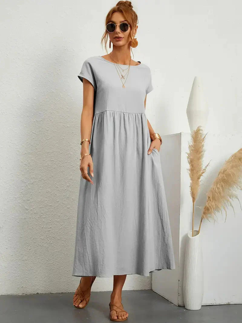 Hannah Robe Longue Femme – Robe d'Été Fluide en Coton Mélangé avec Coupe Élégante