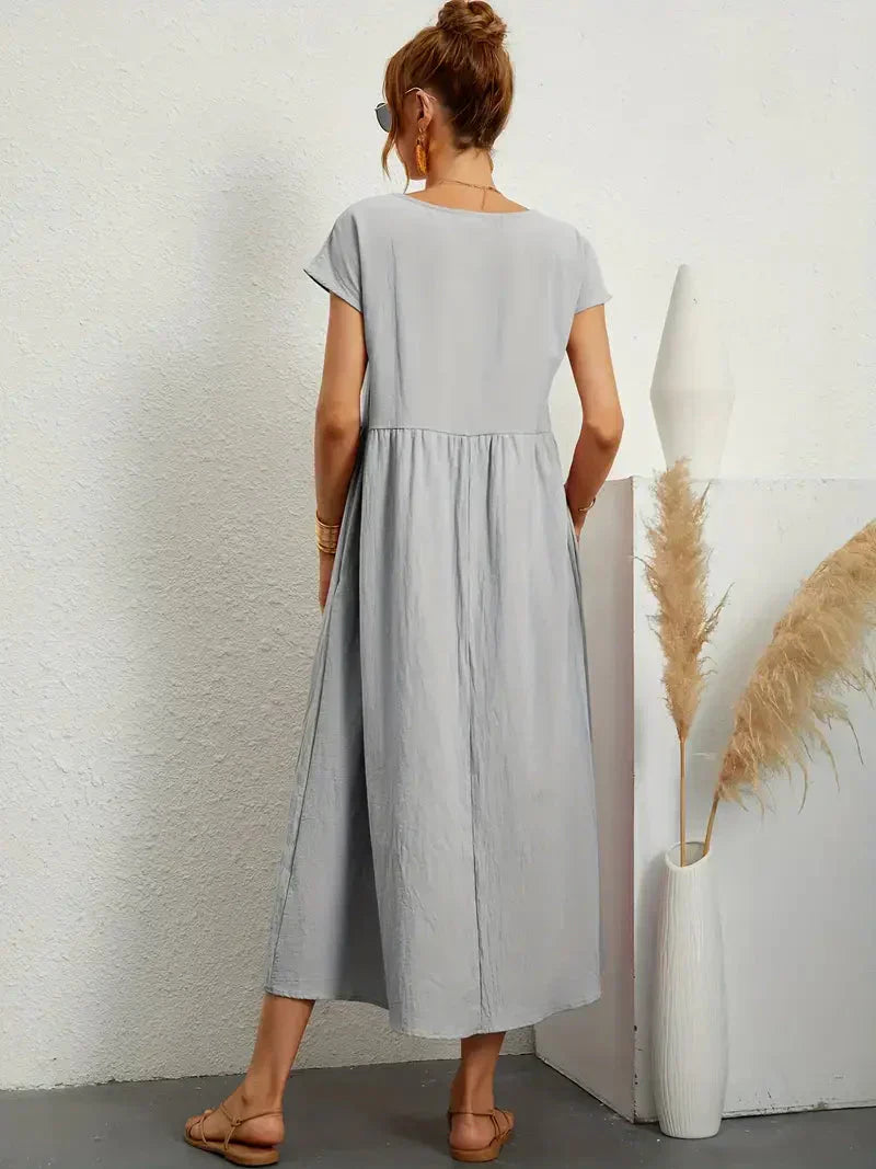 Hannah Robe Longue Femme – Robe d'Été Fluide en Coton Mélangé avec Coupe Élégante