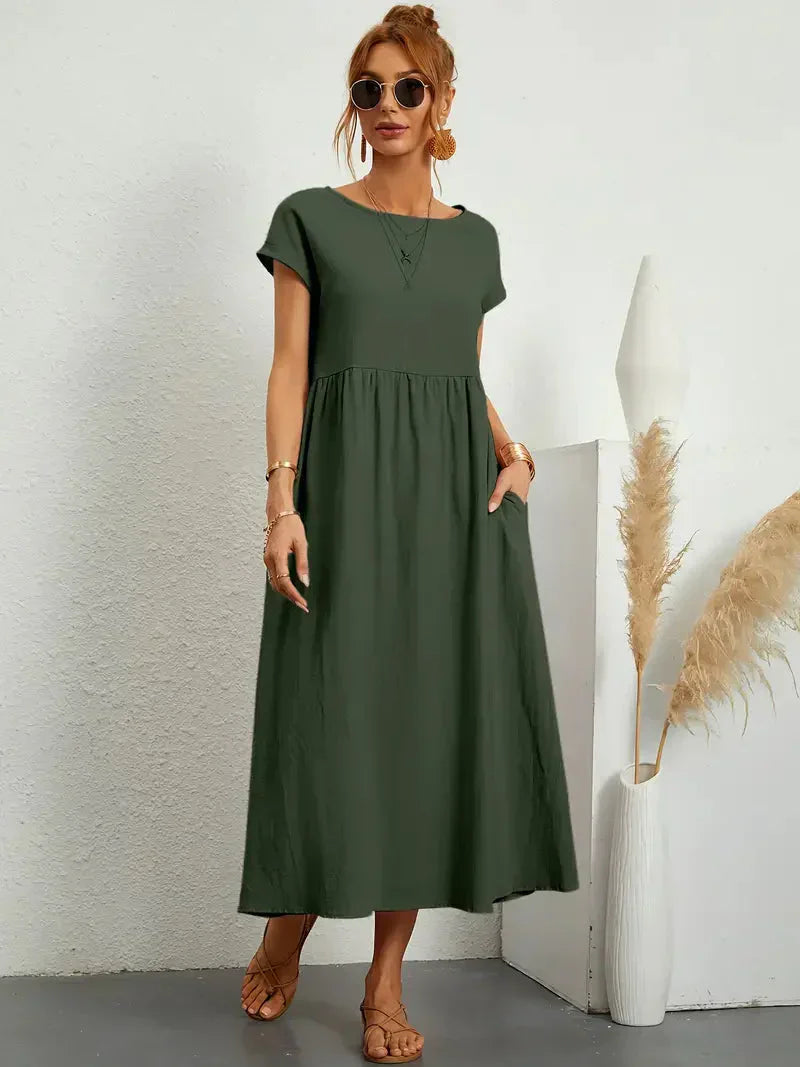 Hannah Robe Longue Femme – Robe d'Été Fluide en Coton Mélangé avec Coupe Élégante