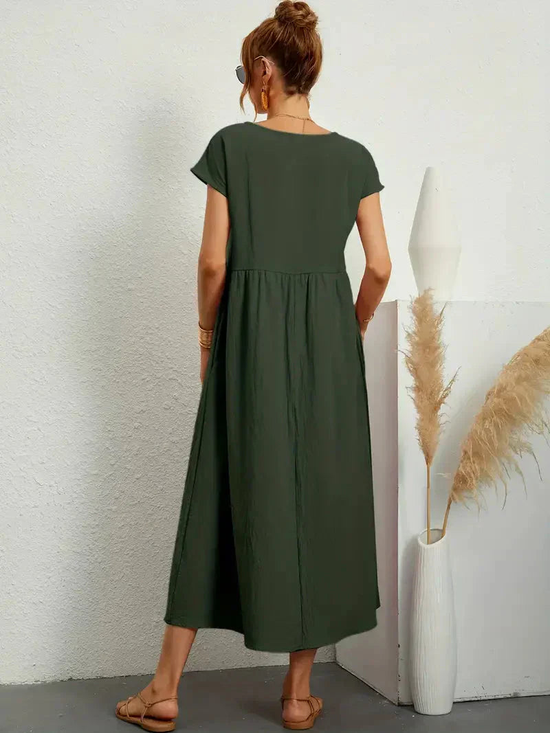 Hannah Robe Longue Femme – Robe d'Été Fluide en Coton Mélangé avec Coupe Élégante