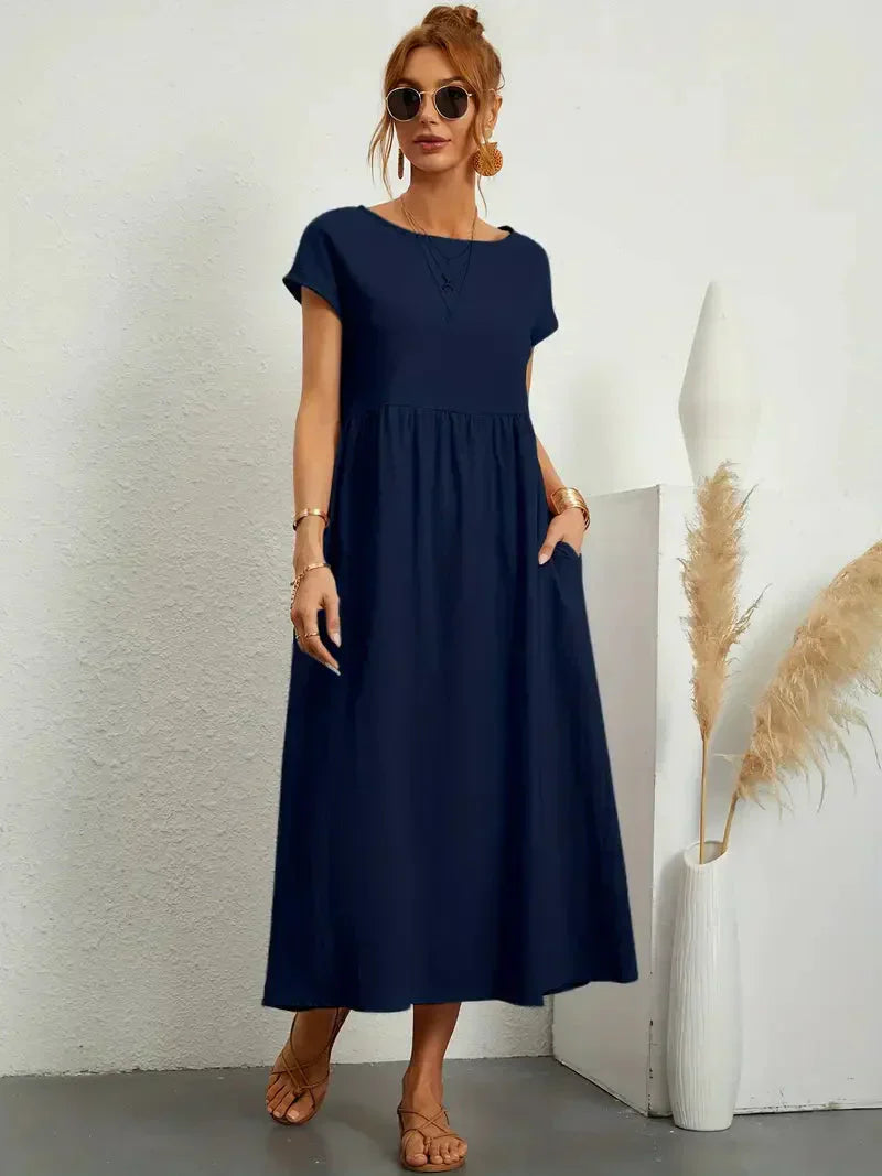 Hannah Robe Longue Femme – Robe d'Été Fluide en Coton Mélangé avec Coupe Élégante