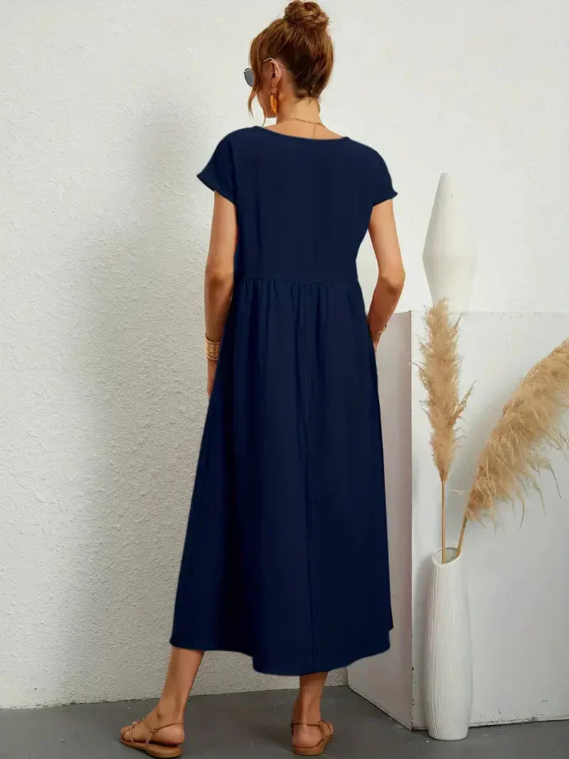 Hannah Robe Longue Femme – Robe d'Été Fluide en Coton Mélangé avec Coupe Élégante