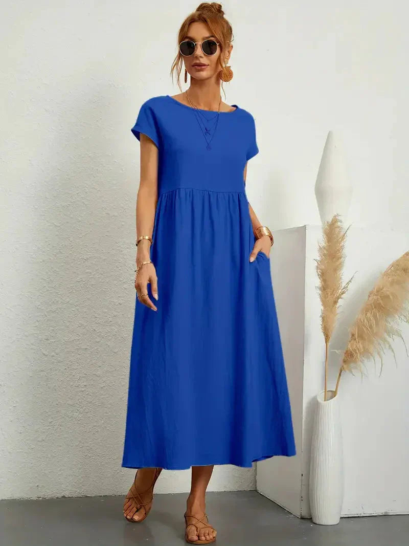 Hannah Robe Longue Femme – Robe d'Été Fluide en Coton Mélangé avec Coupe Élégante