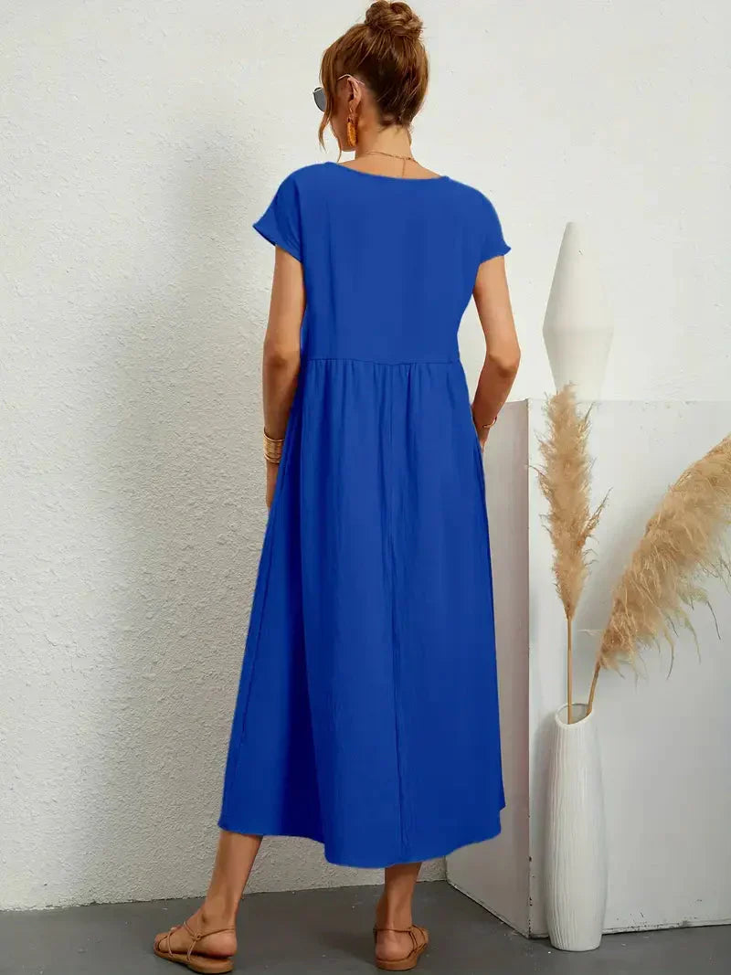 Hannah Robe Longue Femme – Robe d'Été Fluide en Coton Mélangé avec Coupe Élégante