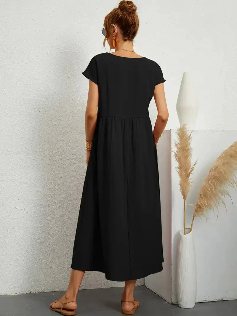 Hannah Robe Longue Femme – Robe d'Été Fluide en Coton Mélangé avec Coupe Élégante