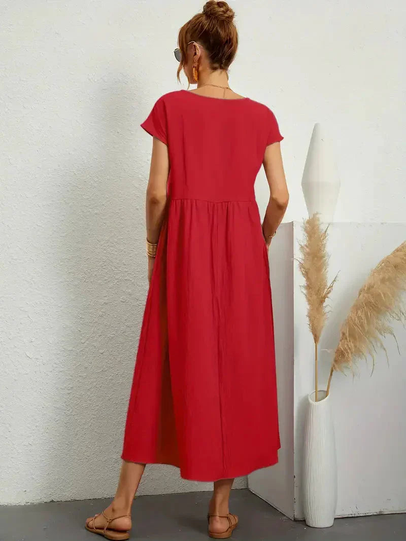 Hannah Robe Longue Femme – Robe d'Été Fluide en Coton Mélangé avec Coupe Élégante
