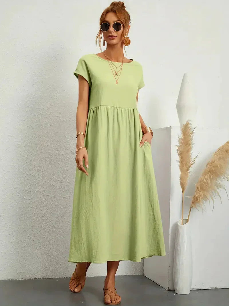 Hannah Robe Longue Femme – Robe d'Été Fluide en Coton Mélangé avec Coupe Élégante
