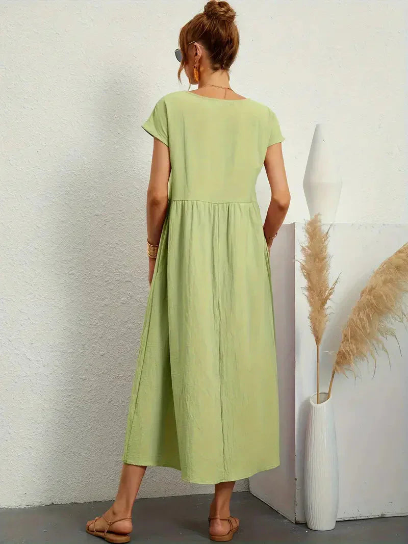 Hannah Robe Longue Femme – Robe d'Été Fluide en Coton Mélangé avec Coupe Élégante