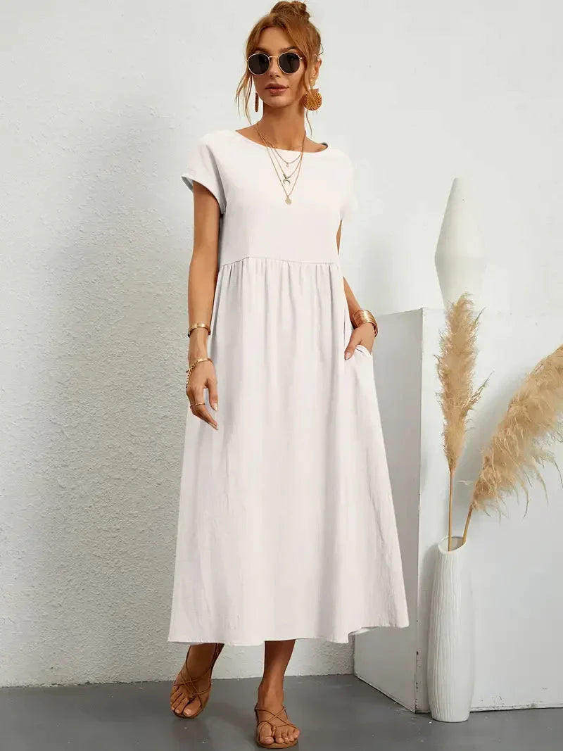 Hannah Robe Longue Femme – Robe d'Été Fluide en Coton Mélangé avec Coupe Élégante
