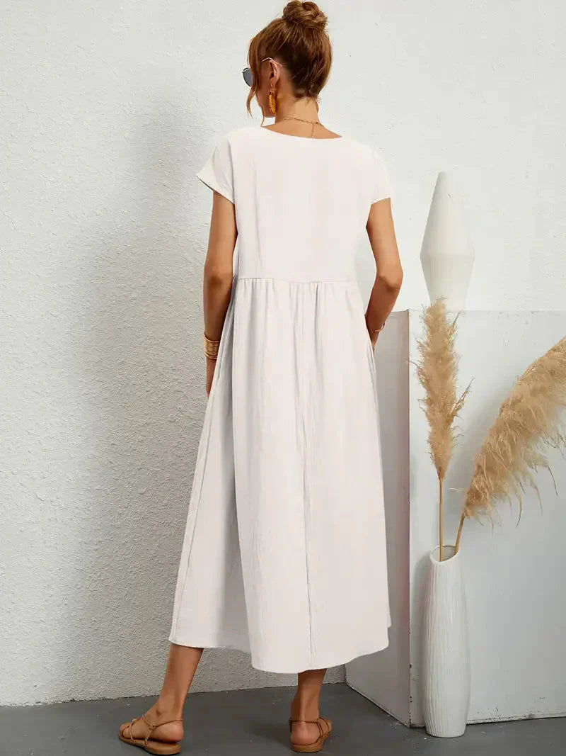 Hannah Robe Longue Femme – Robe d'Été Fluide en Coton Mélangé avec Coupe Élégante
