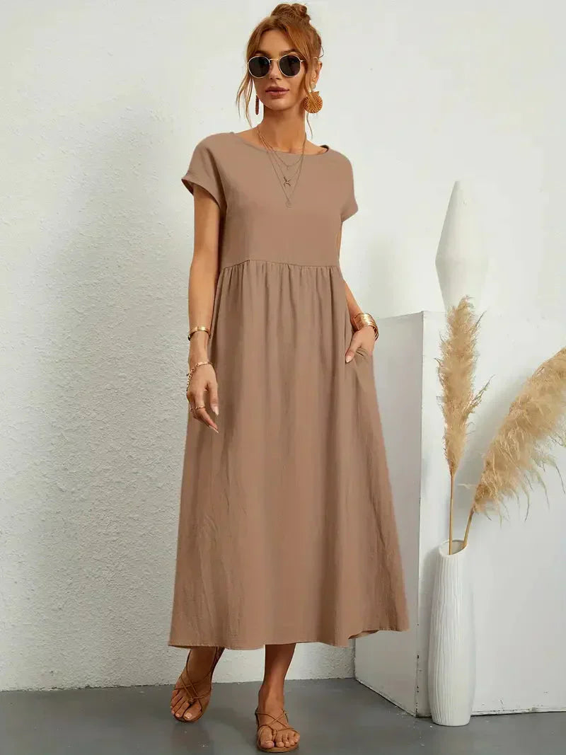 Hannah Robe Longue Femme – Robe d'Été Fluide en Coton Mélangé avec Coupe Élégante