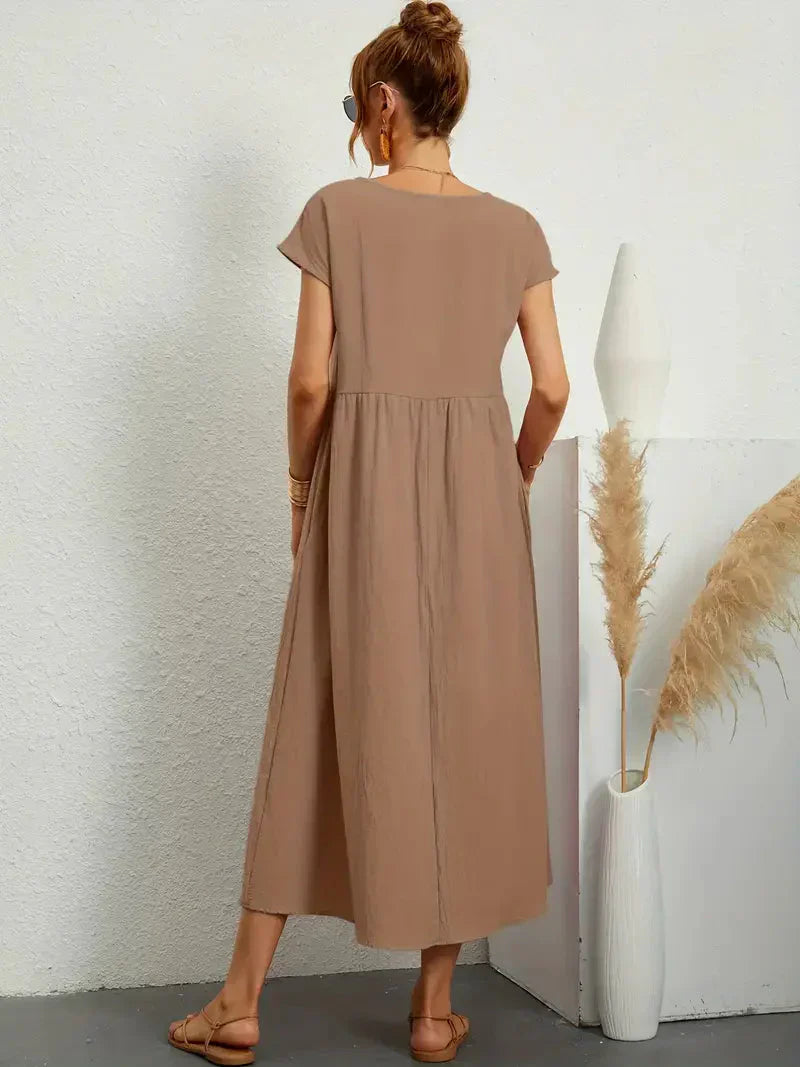 Hannah Robe Longue Femme – Robe d'Été Fluide en Coton Mélangé avec Coupe Élégante