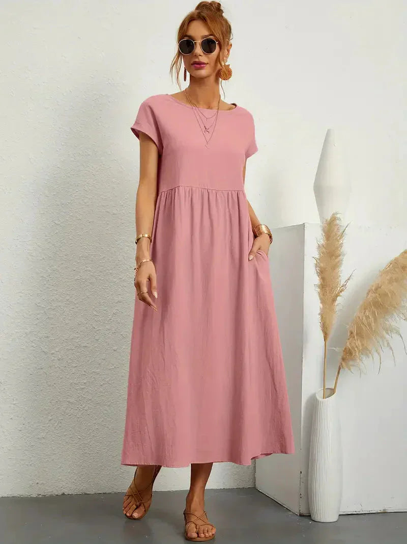 Hannah Robe Longue Femme – Robe d'Été Fluide en Coton Mélangé avec Coupe Élégante
