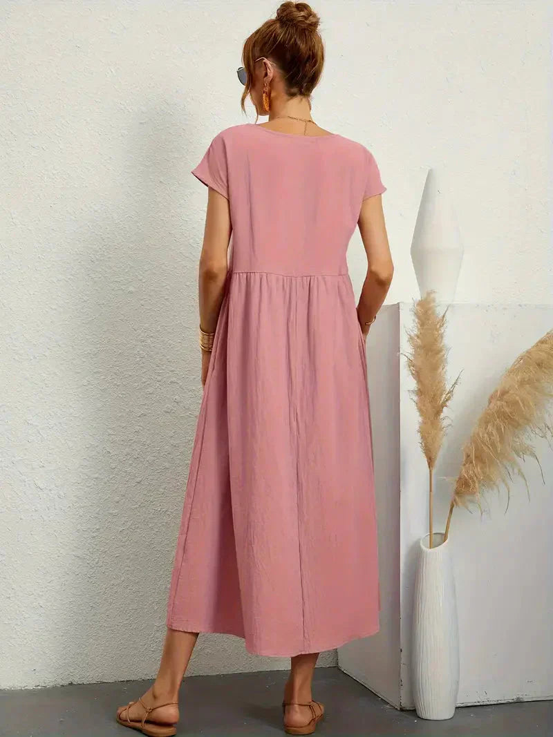 Hannah Robe Longue Femme – Robe d'Été Fluide en Coton Mélangé avec Coupe Élégante