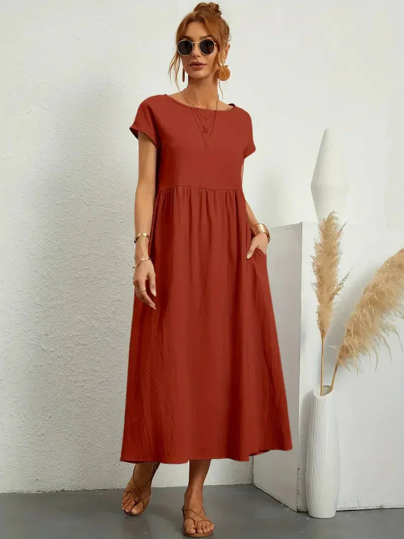 Hannah Robe Longue Femme – Robe d'Été Fluide en Coton Mélangé avec Coupe Élégante
