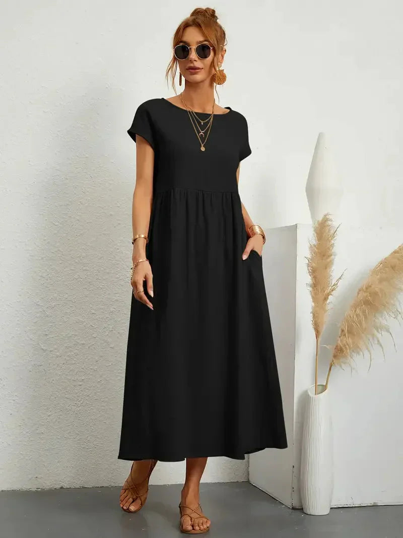 Hannah Robe Longue Femme – Robe d'Été Fluide en Coton Mélangé avec Coupe Élégante