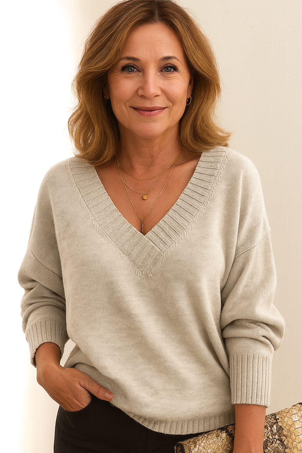 Lily Pull Femme en Cachemire – Pull à Col V en 100 % Cachemire Doux et Élégant