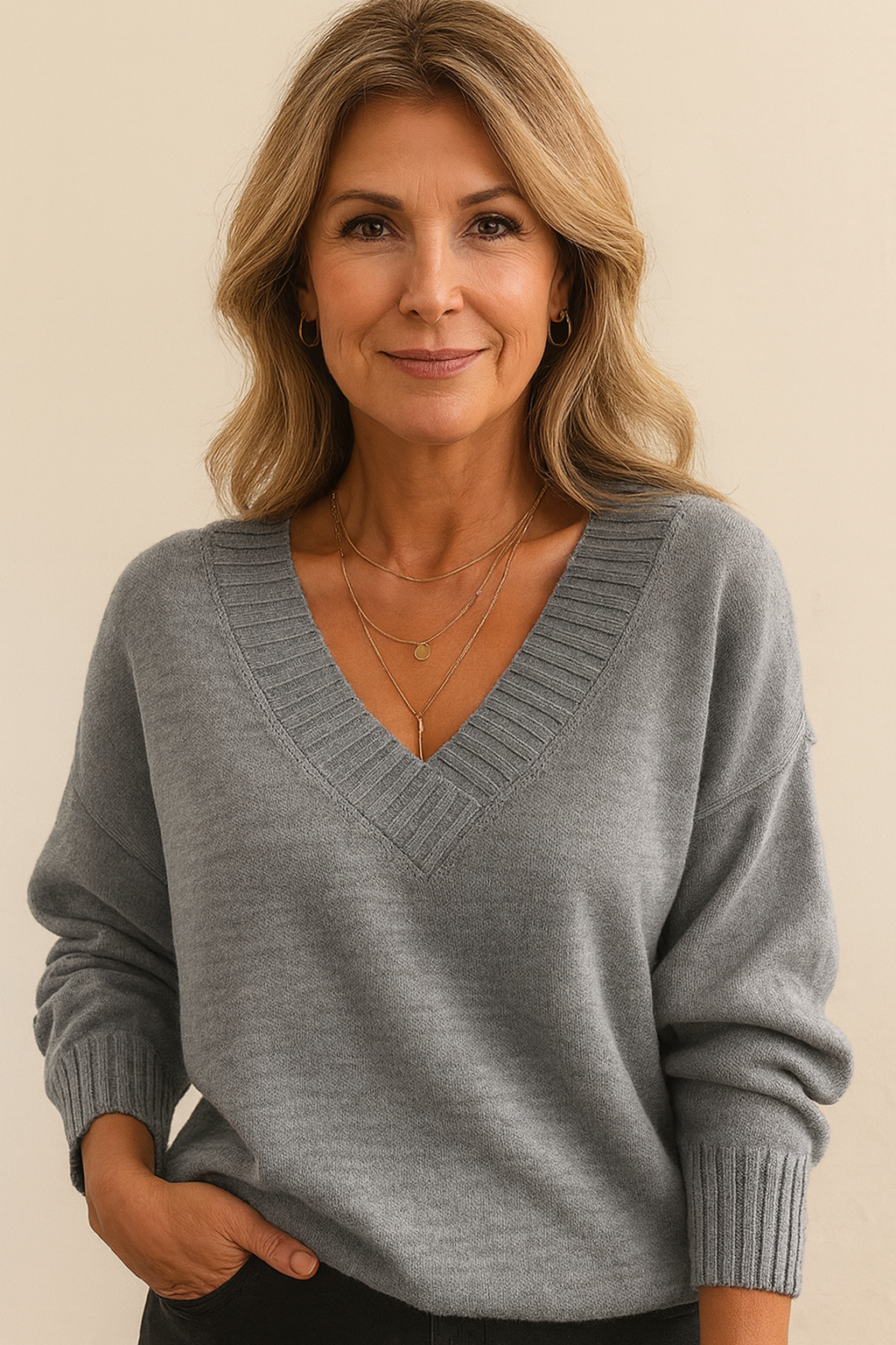 Lily Pull Femme en Cachemire – Pull à Col V en 100 % Cachemire Doux et Élégant