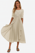 Natalie Robe Élégante Femme – Robe Mi-Longue en Dentelle et Mousseline avec Coupe A-Ligne
