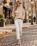 Aurelia Pull Col Roulé Femme – Maille Douce, Coupe Ample & Ourlet Asymétrique