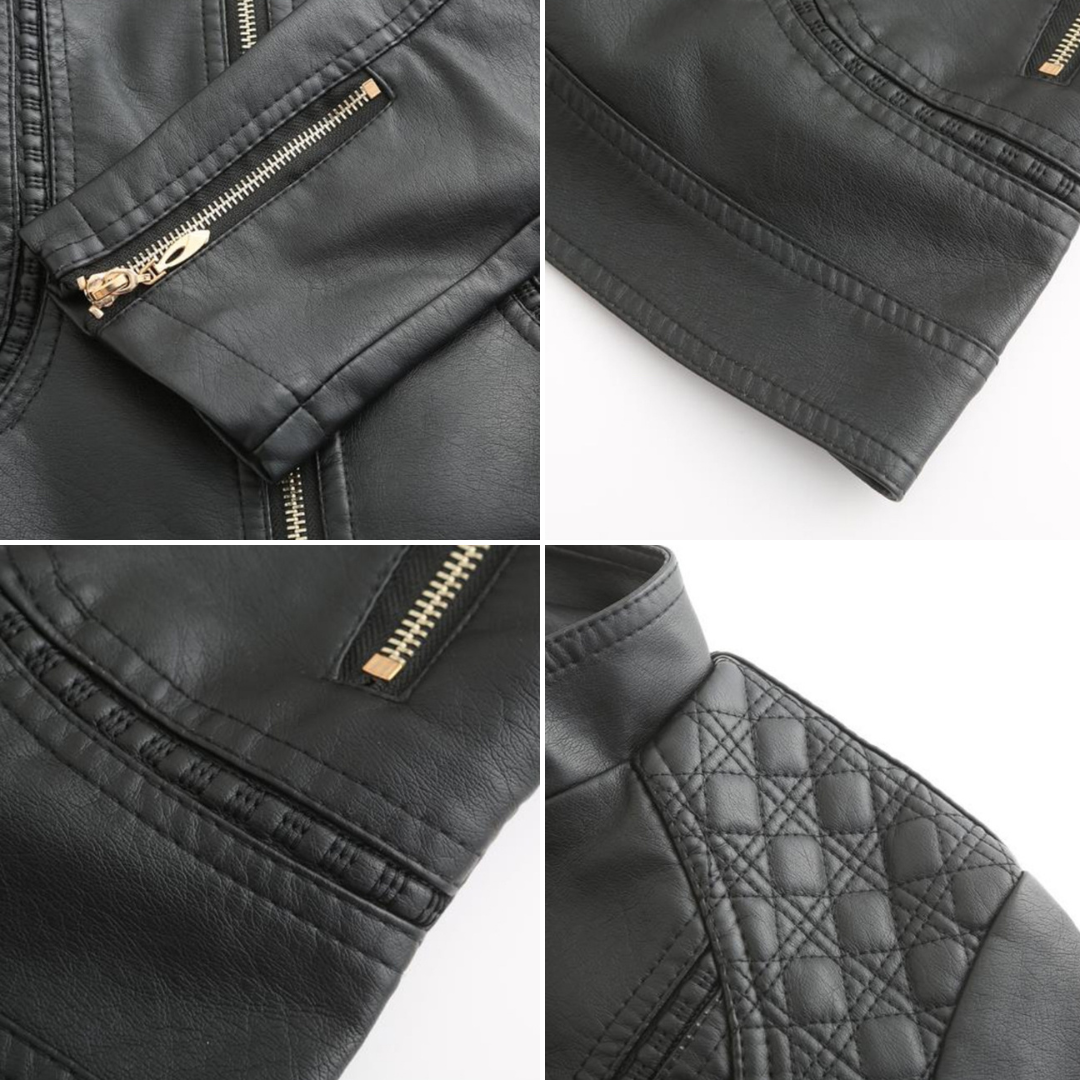 Avery Veste Femme en Cuir – Veste Élégante à Col Montant avec Fermeture Éclair & Style Intemporel