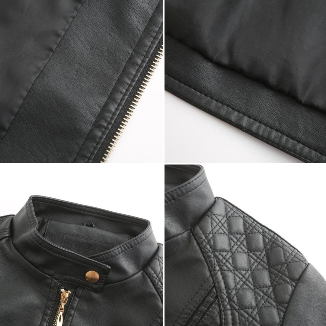 Avery Veste Femme en Cuir – Veste Élégante à Col Montant avec Fermeture Éclair & Style Intemporel