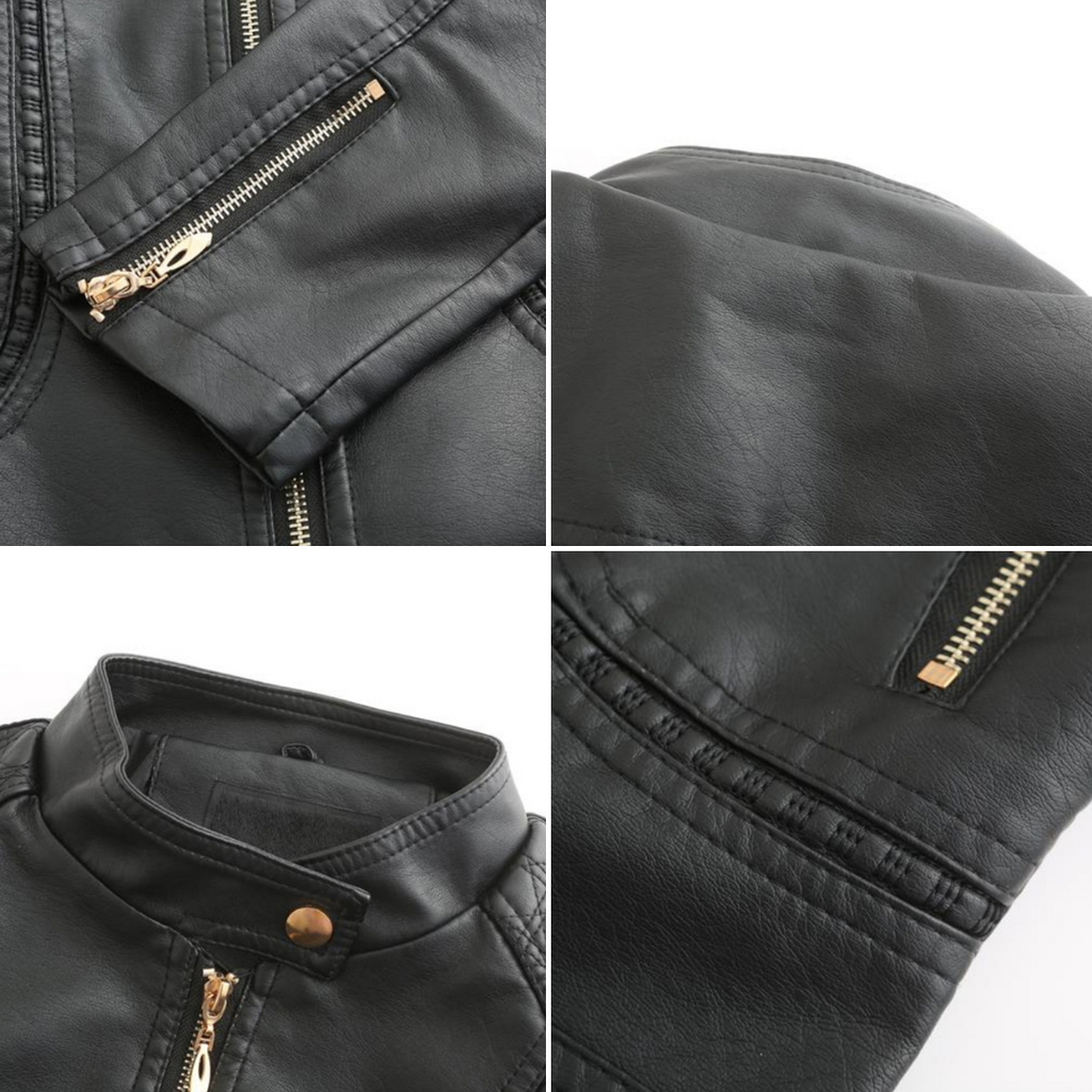 Avery Veste Femme en Cuir – Veste Élégante à Col Montant avec Fermeture Éclair & Style Intemporel