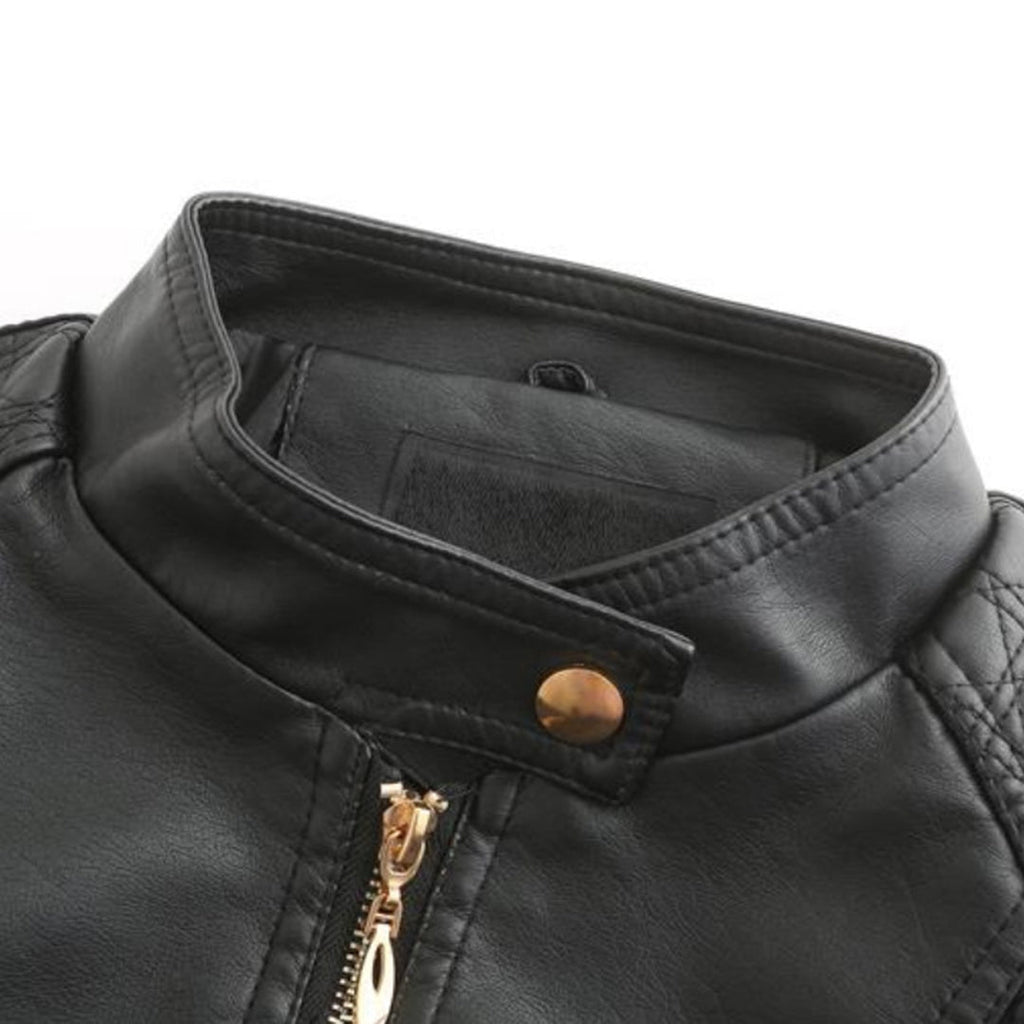 Avery Veste Femme en Cuir – Veste Élégante à Col Montant avec Fermeture Éclair & Style Intemporel